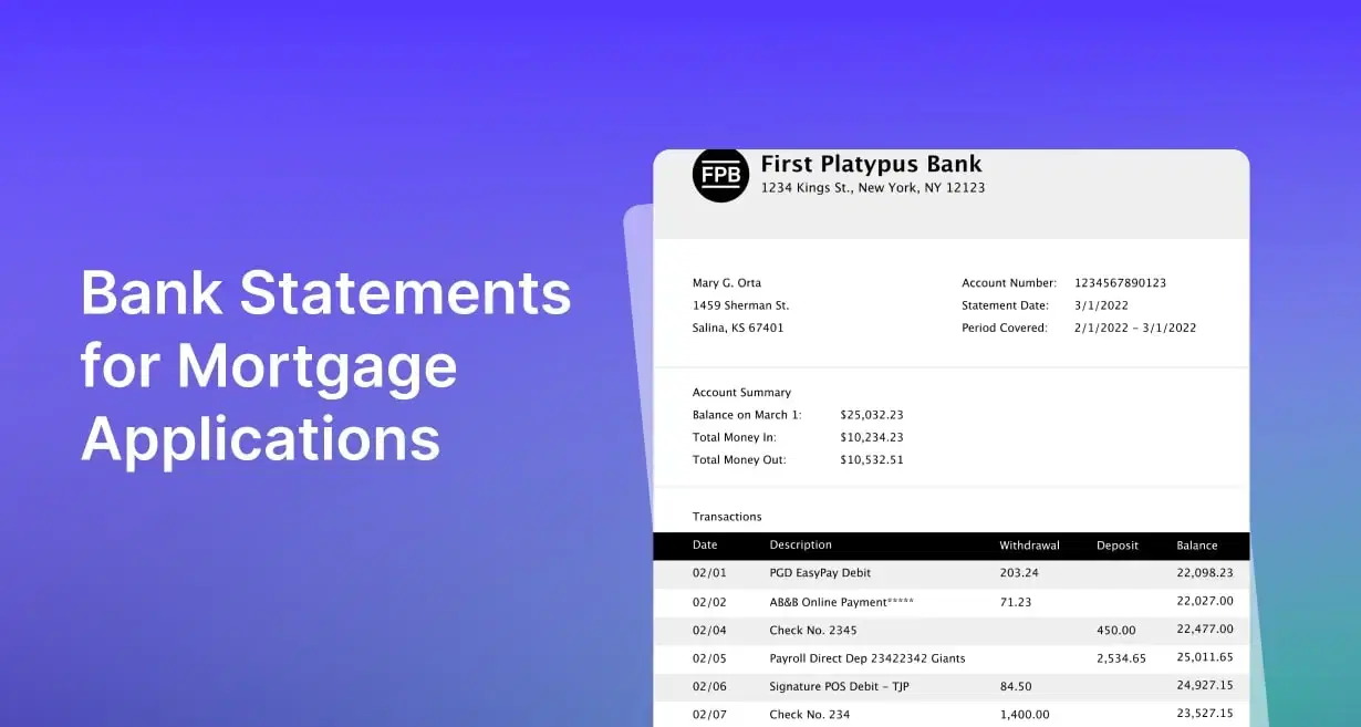 Bank Statements for Mortgage