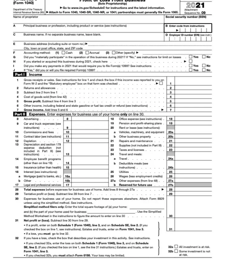 Schedule C Tax Form
