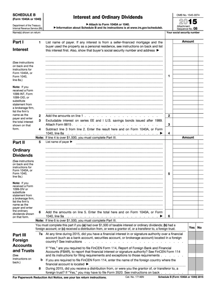 IRS Tax Form Schedule B